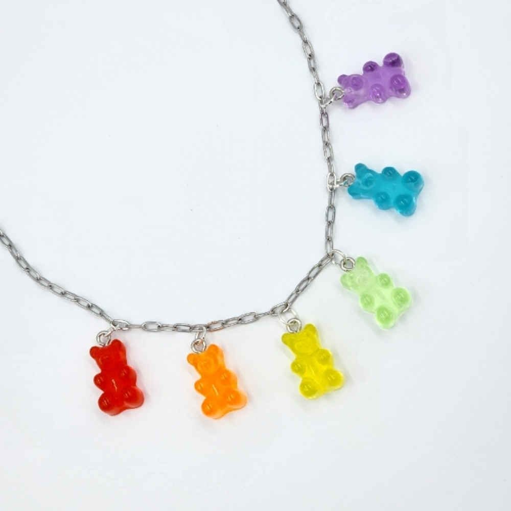 Handmade Pride Gummy Bears Stainless Steel Paperclip Chain Choker Necklace LGBTQ